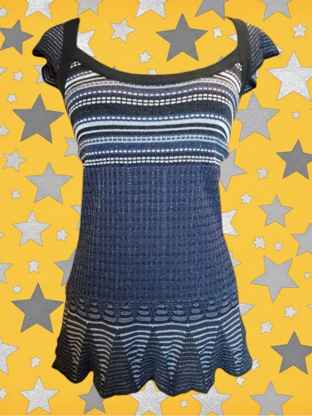 BCBGirls Y2K Retro Fairycore Boho Goth Whimsigoth Metallic Knit Maximalism Top S